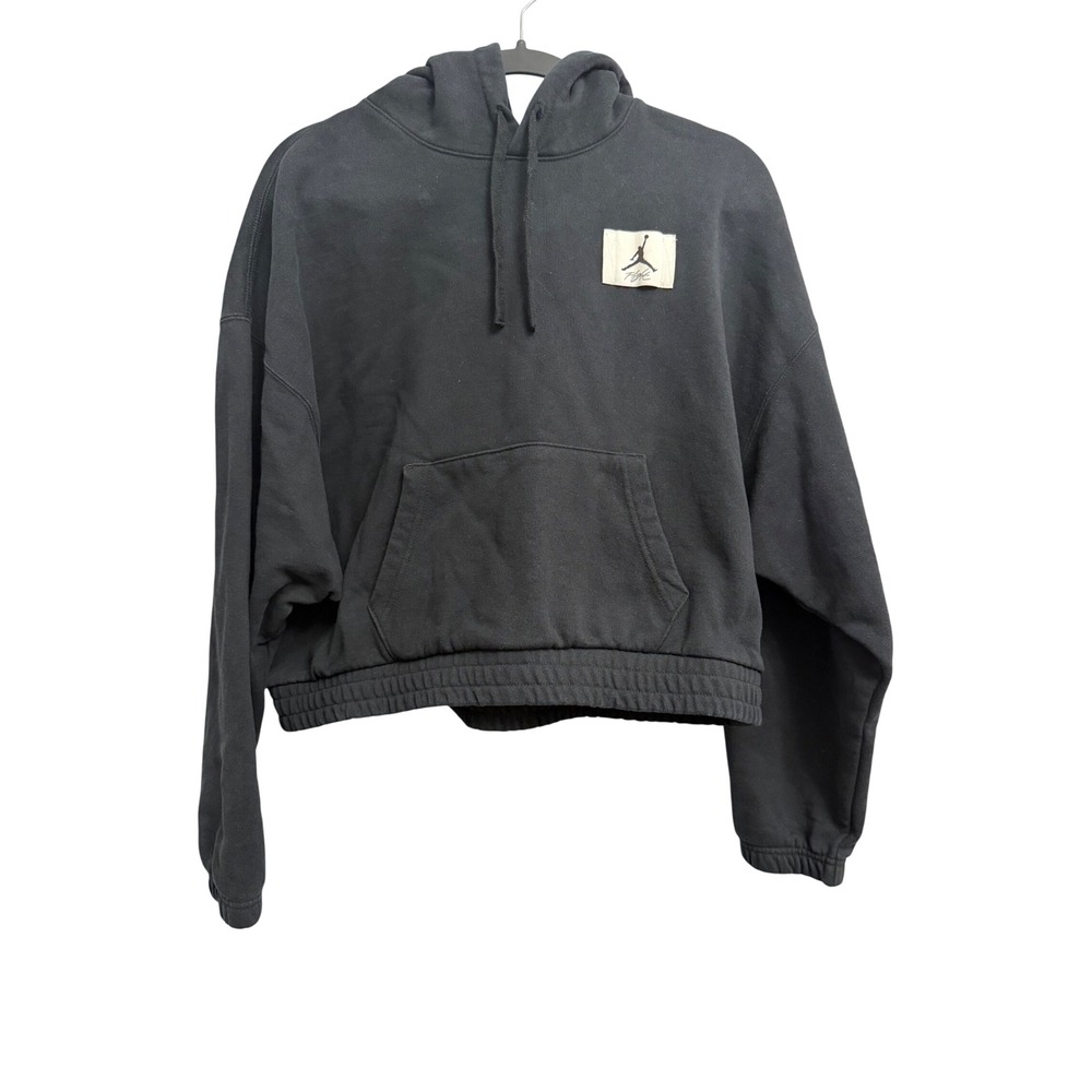 Jordan Flight Women Large Cropped Hoodie Washed Black Jumpman Patch Pullover